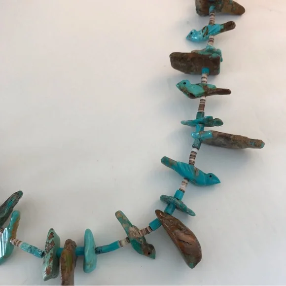 Native American turquoise and heishi necklace with fetish detail